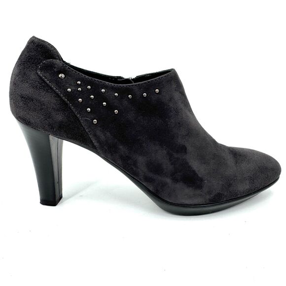 AQUATALIA Dark Gray Suede Bead Studded Heeled Booties Size 10 - Picture 1 of 11